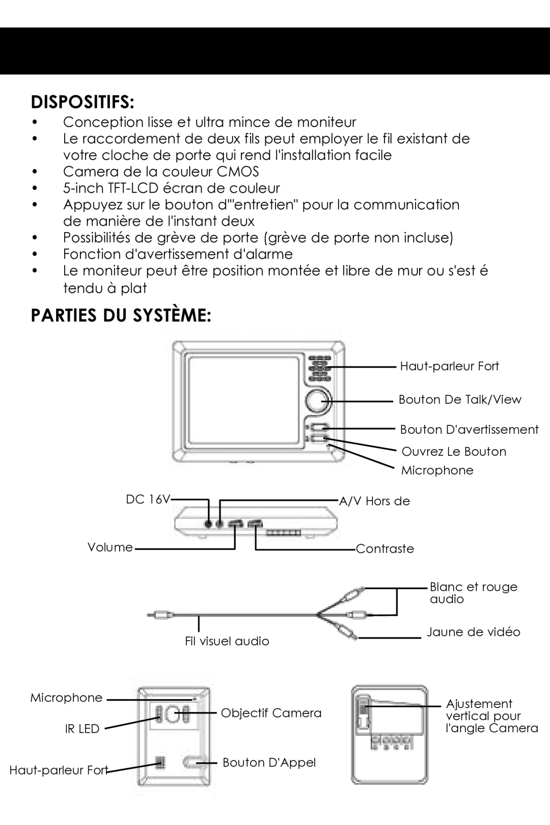 SVAT Electronics VISS7500 user manual Dispositifs, Parties DU Système 