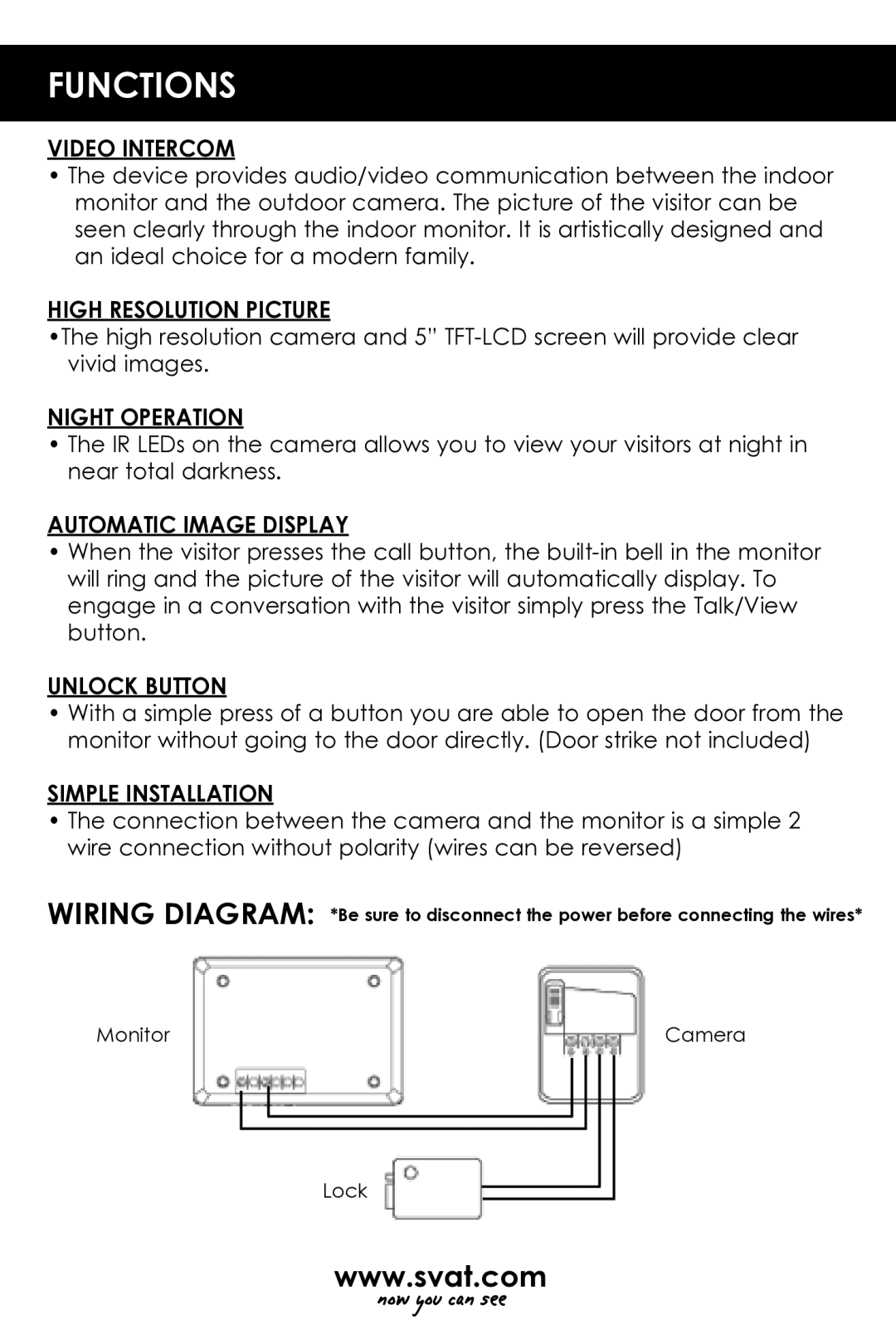 SVAT Electronics VISS7500 user manual Functions 