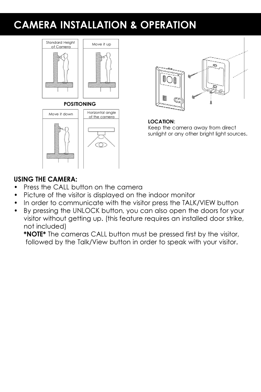 SVAT Electronics VISS7500 user manual Camera Installation & Operation, Using the Camera 