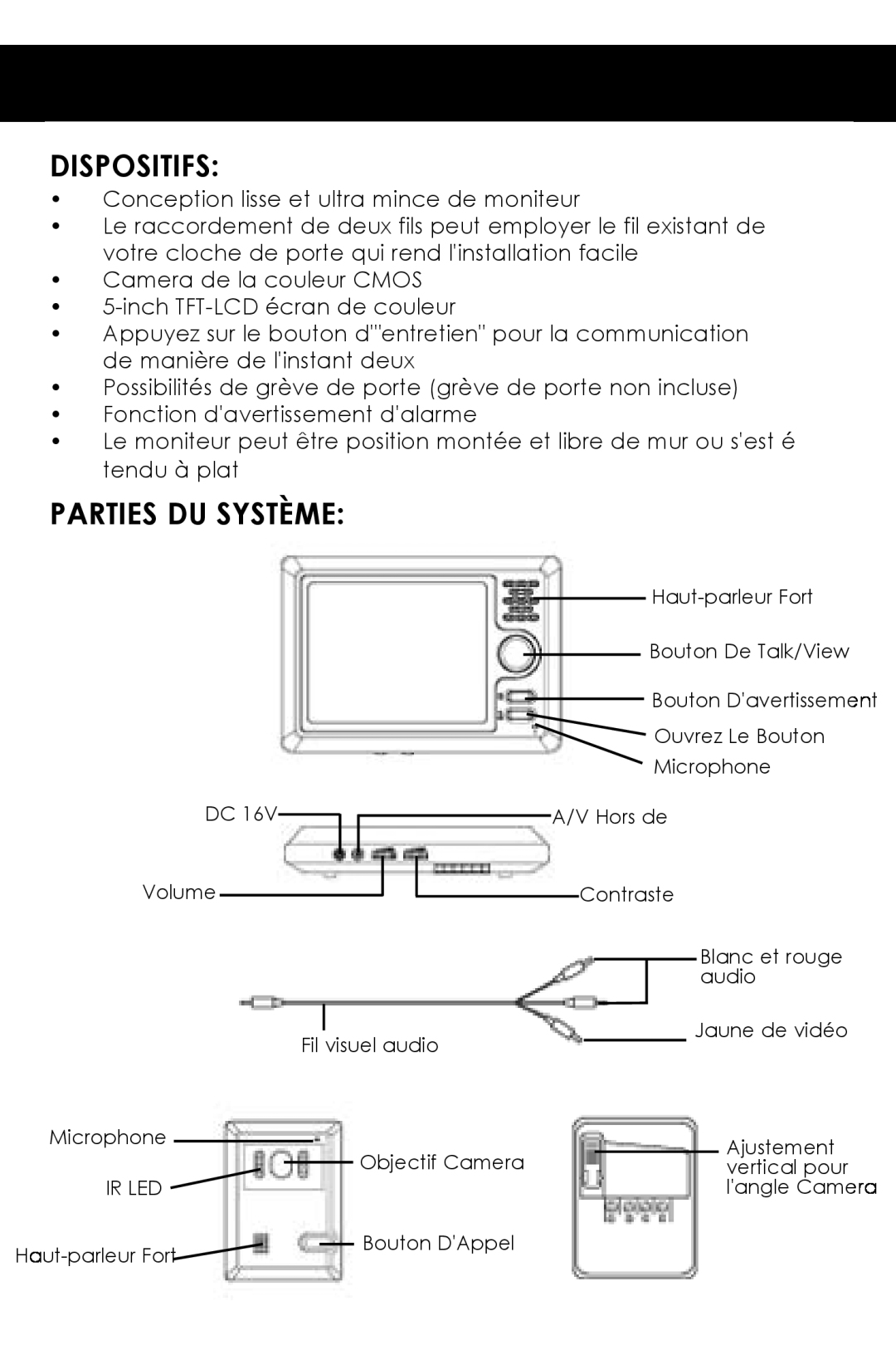 SVAT Electronics VISS7500 user manual Dispositifs, Parties Du Système 