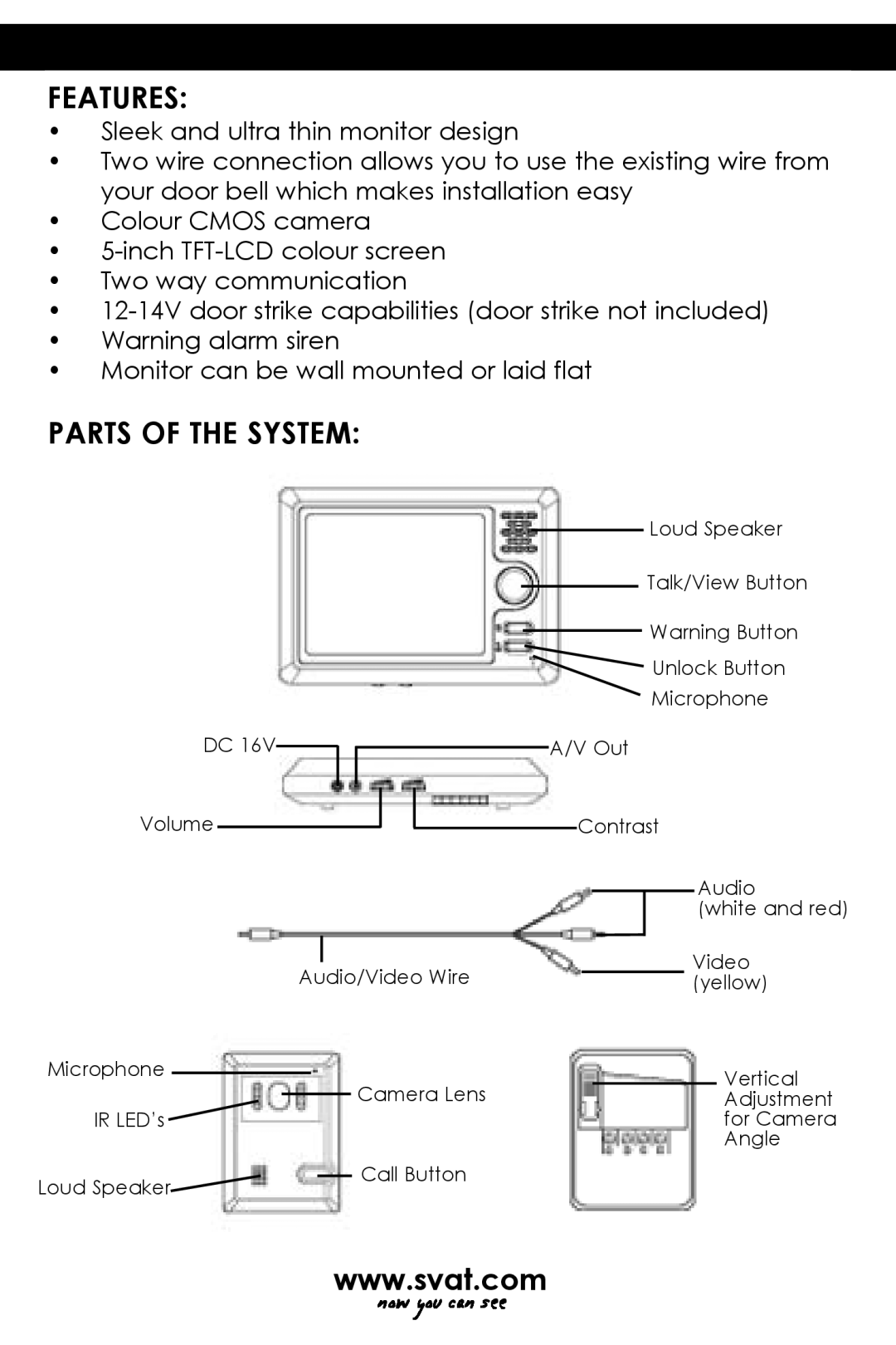 SVAT Electronics VISS7500 user manual Features, Parts Of The System 