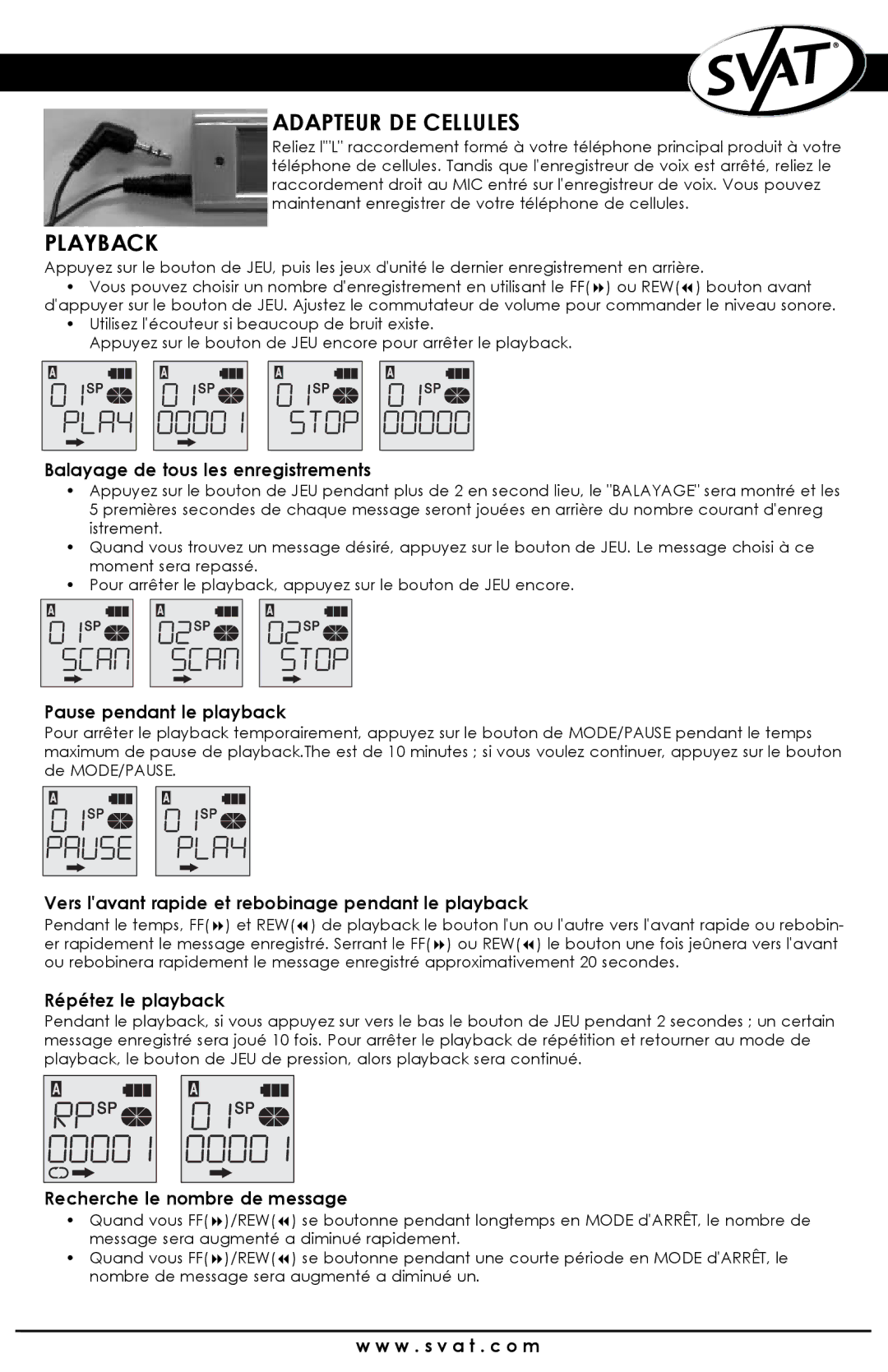 SVAT Electronics VR100 instruction manual Adapteur DE Cellules 