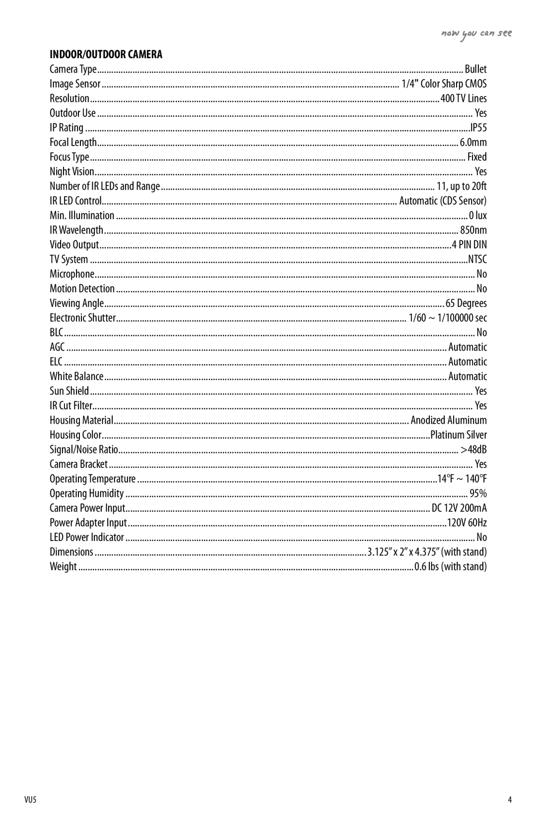 SVAT Electronics VU5 instruction manual Specifications, Ntsc 