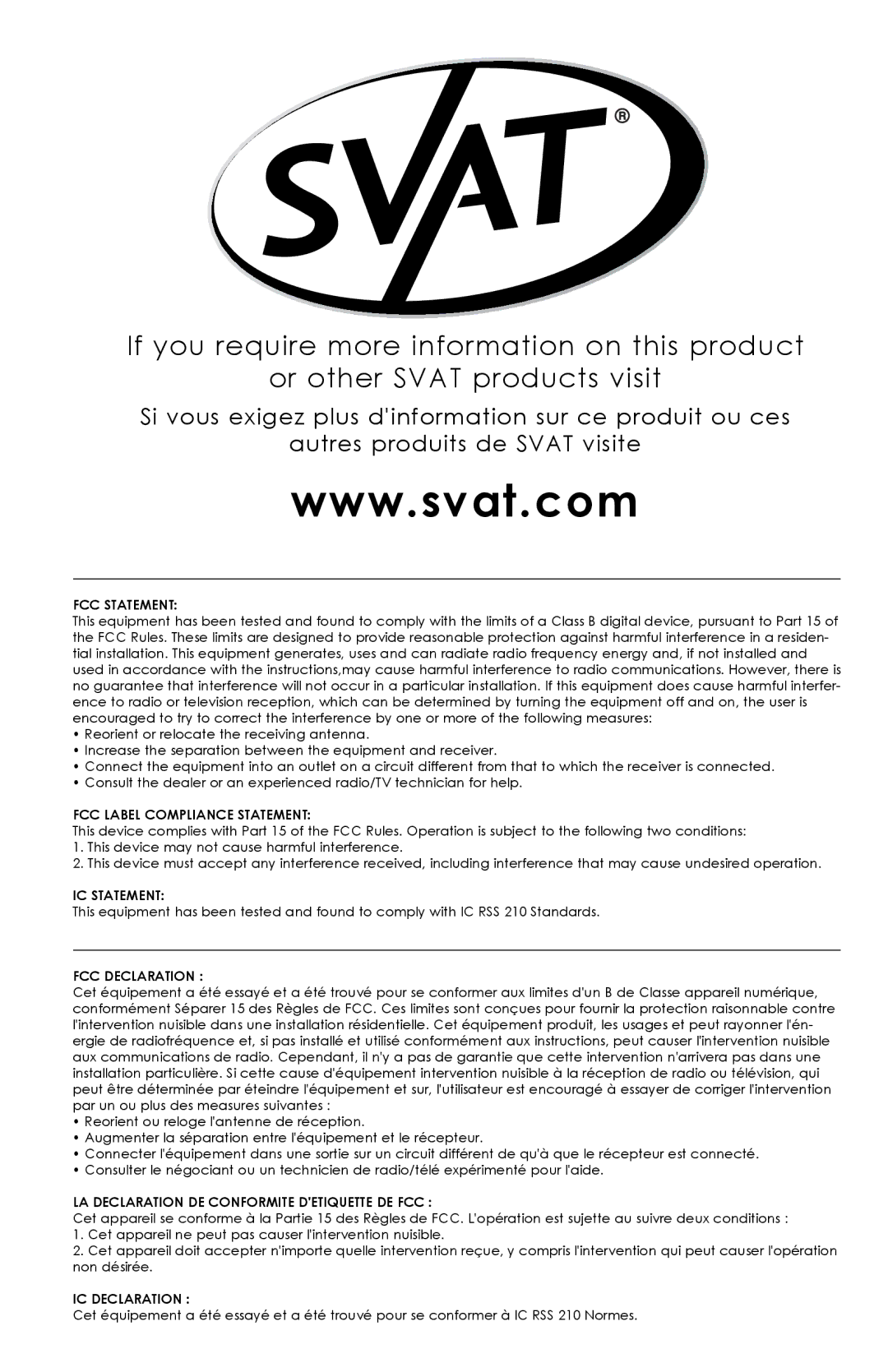 SVAT Electronics WSE300 user manual IC Statement 