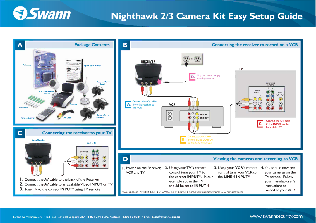 Swann 3-Feb setup guide Package Contents, Connecting the receiver to your TV 