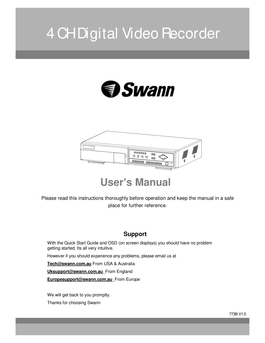 Swann 4 CH Digital Video Recorder user manual 