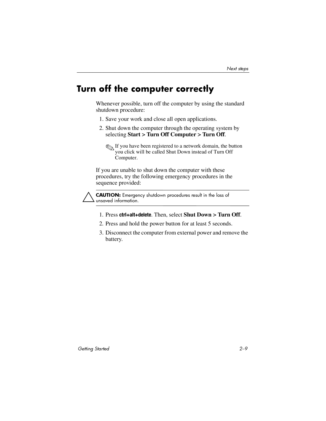 Swann 410769-001 manual Turn off the computer correctly 