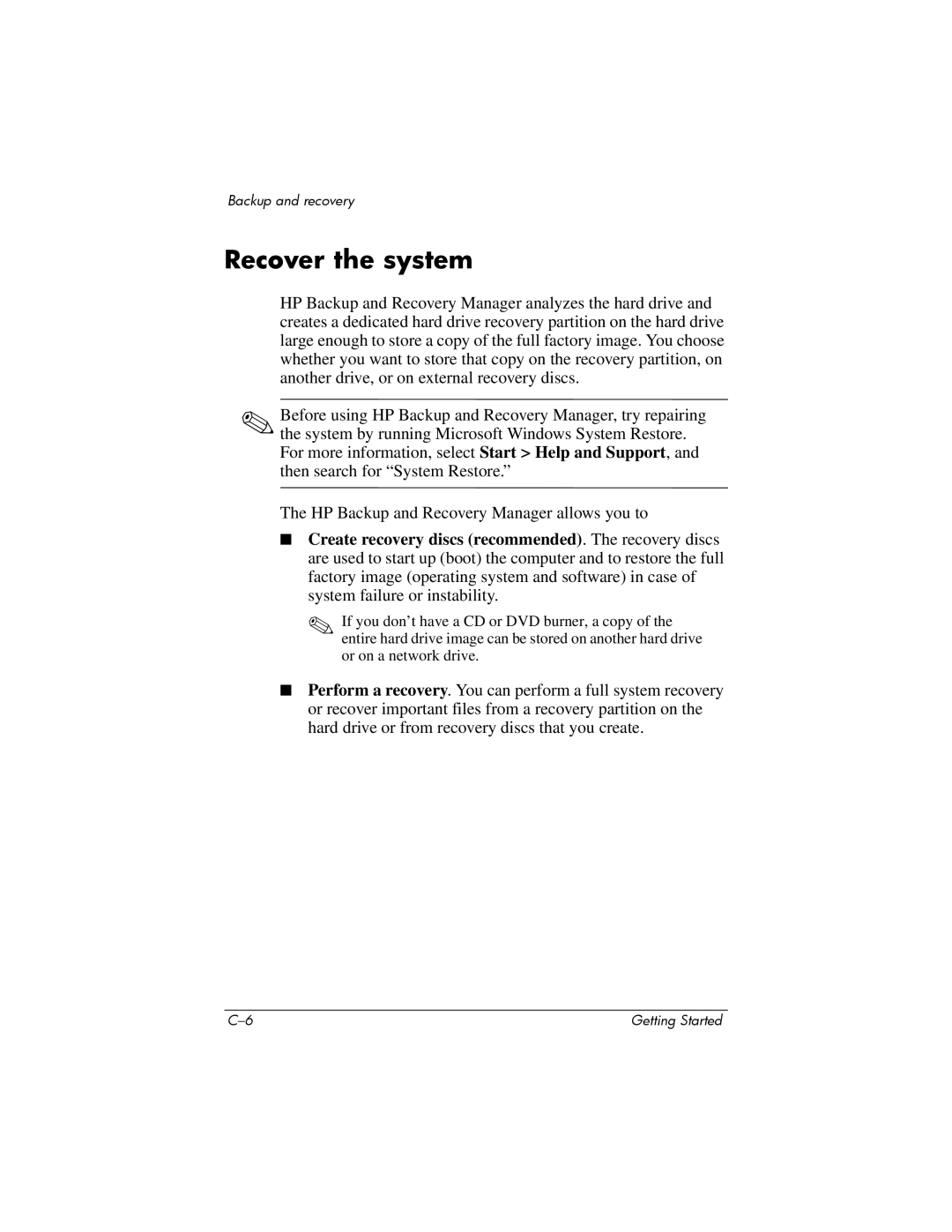 Swann 410769-001 manual Recover the system 