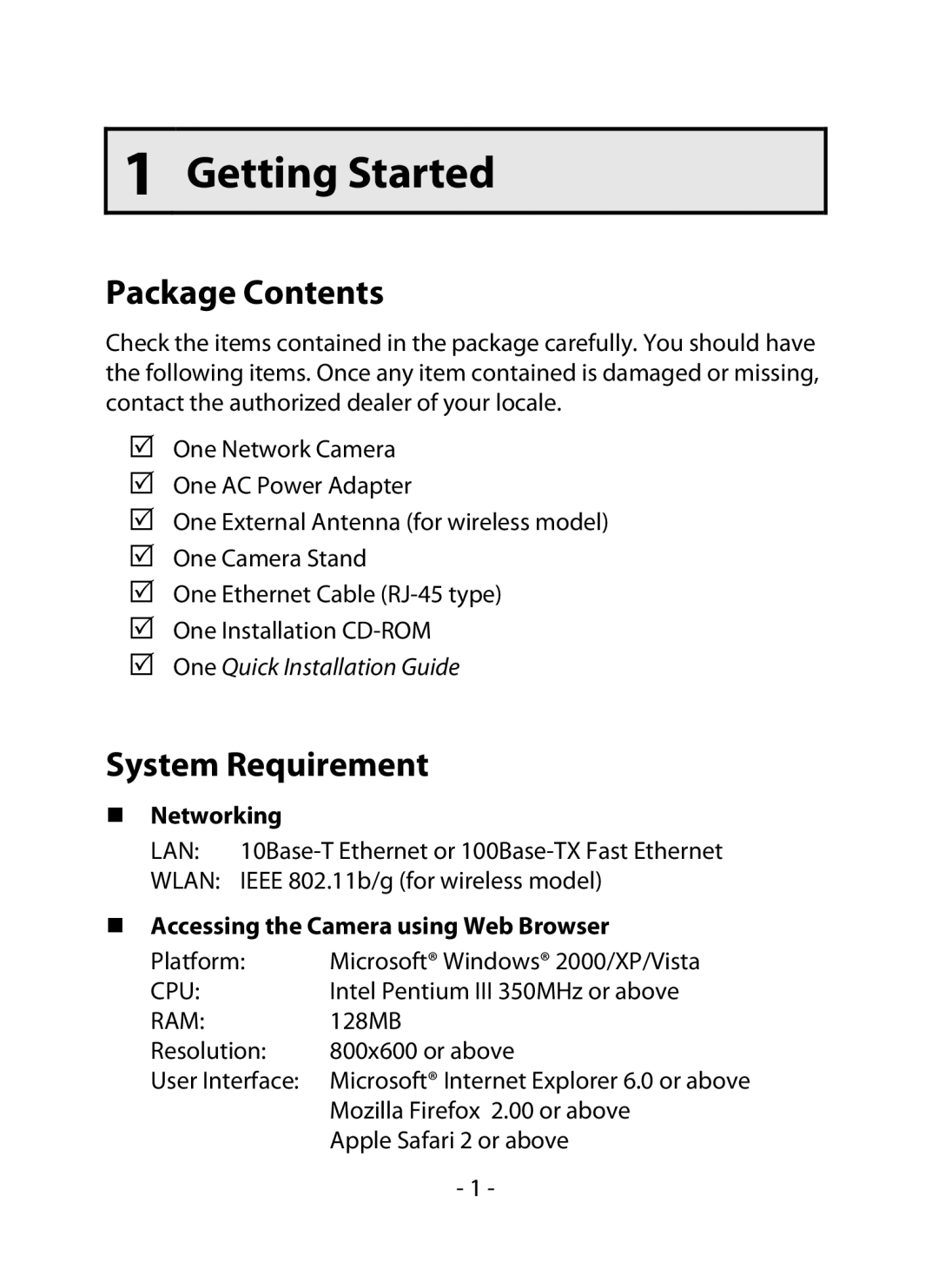 Swann 500 manual Getting Started, Package Contents, System Requirement 