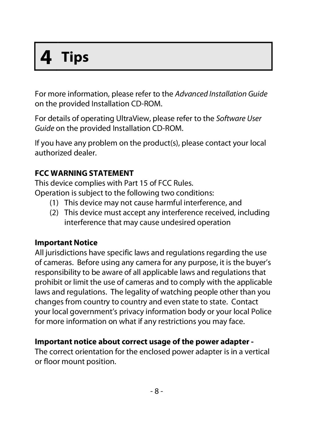 Swann 500 manual Tips, FCC Warning Statement 