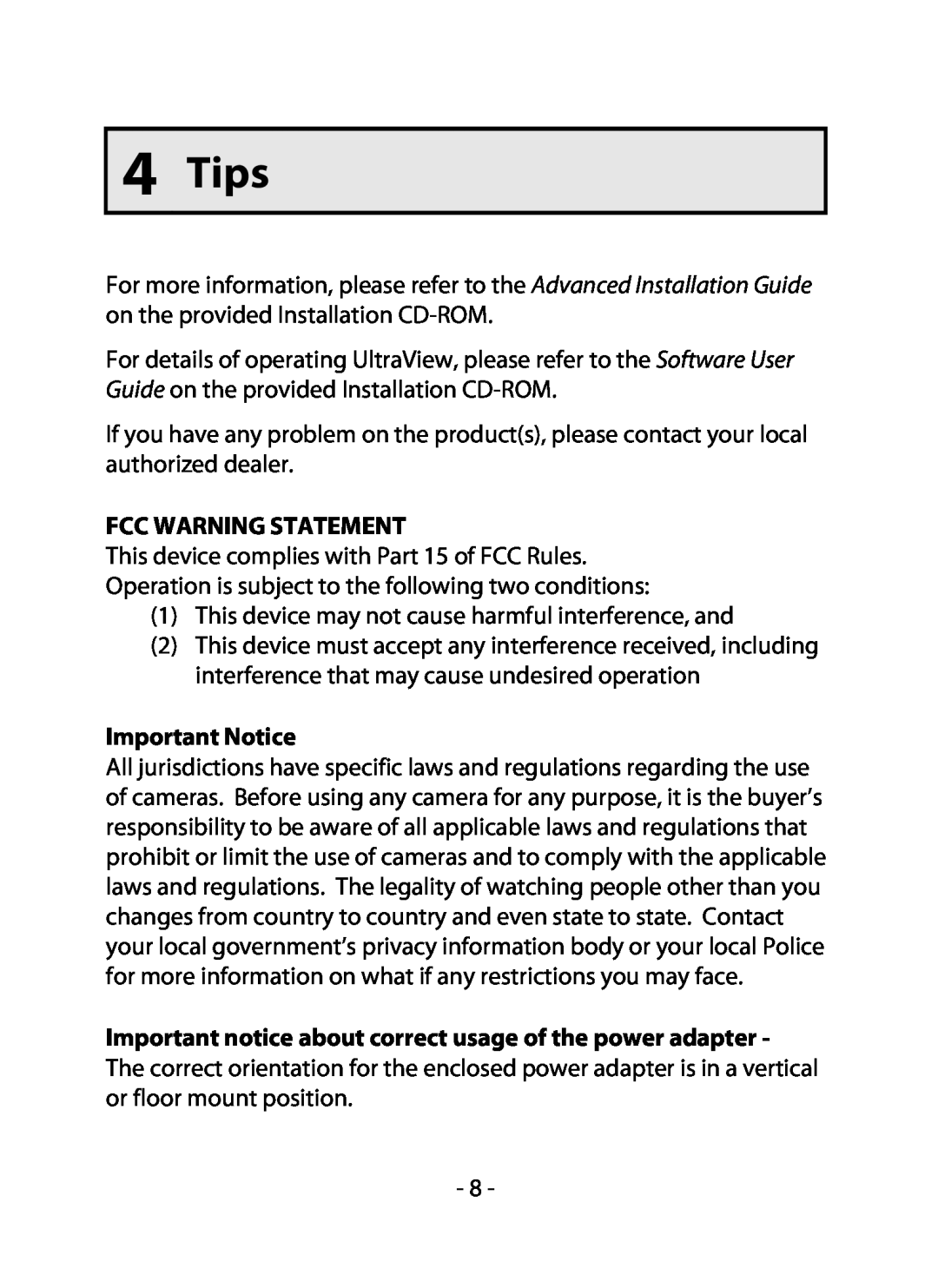 Swann 500 manual Tips, Fcc Warning Statement, Important Notice 