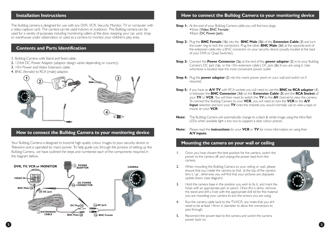 Swann Bulldog Cam manual Installation Instructions, Contents and Parts Identification 