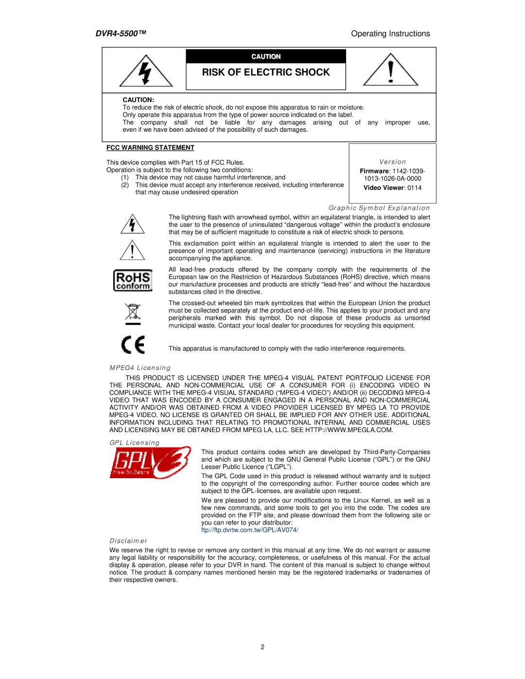 Swann DVR4-5500 manual Risk of Electric Shock, Video Viewer 