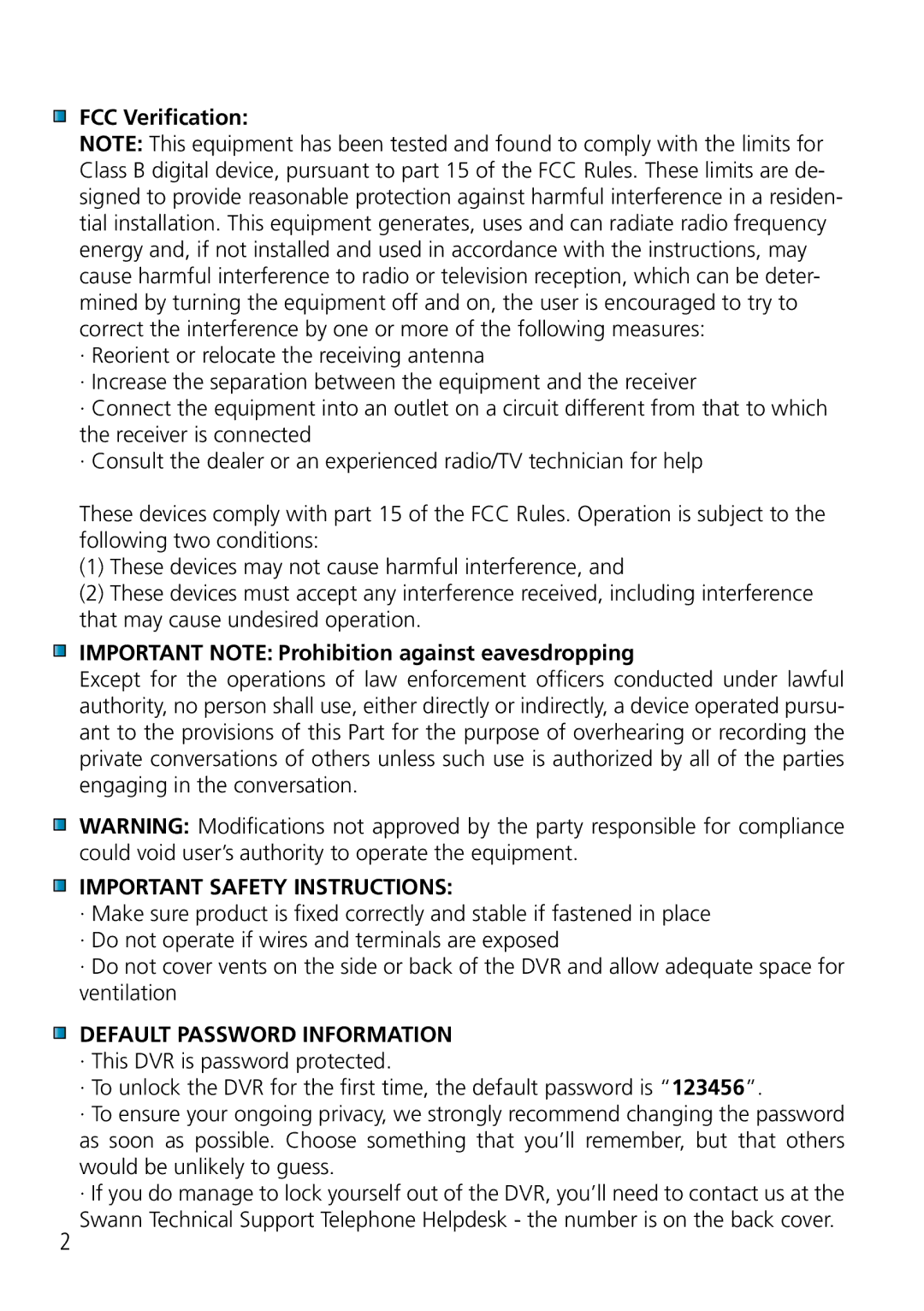 Swann DVR8-2500 manual Before You Begin, FCC Verification, Important Note Prohibition against eavesdropping 