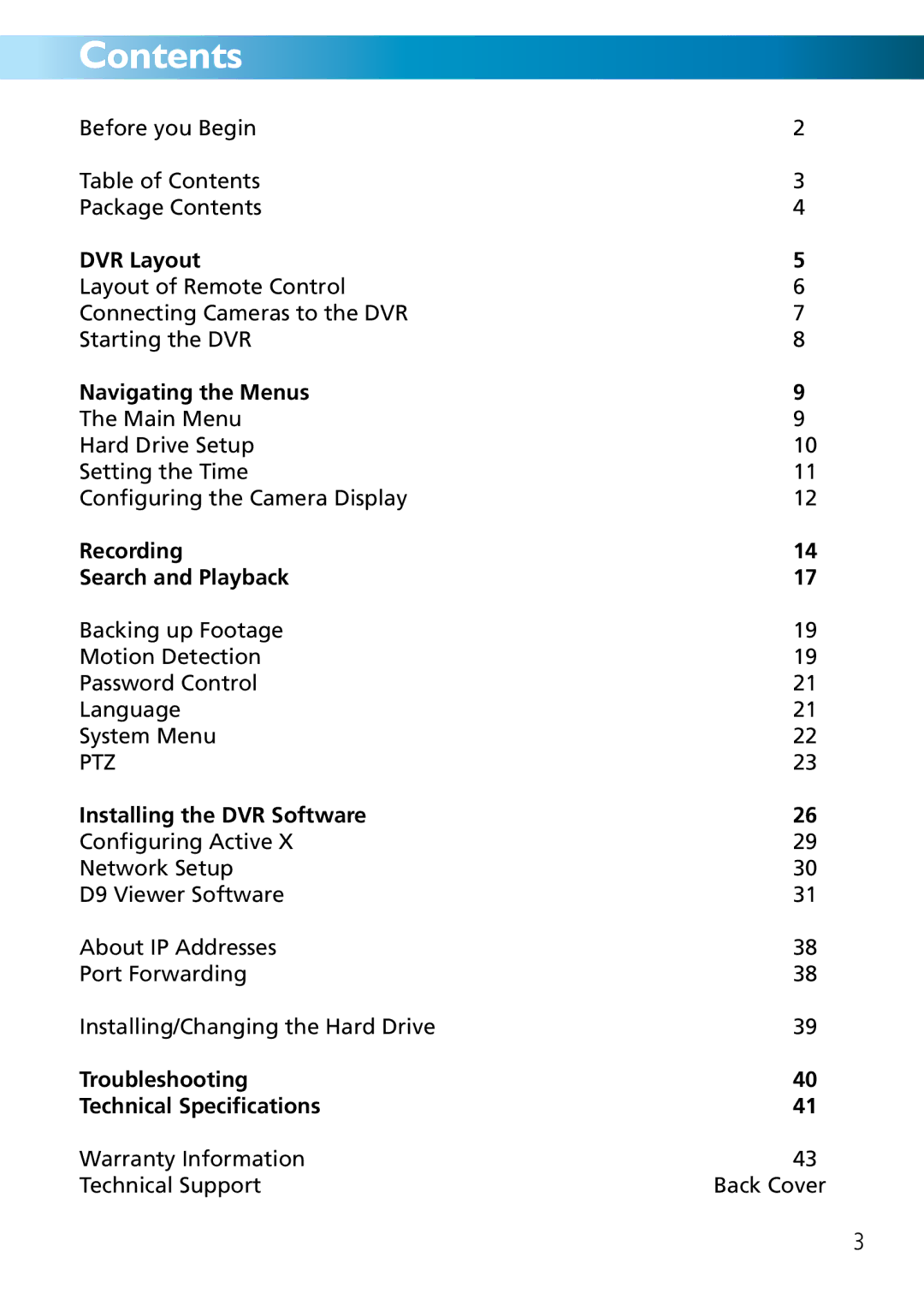 Swann DVR8-2500 manual Contents 