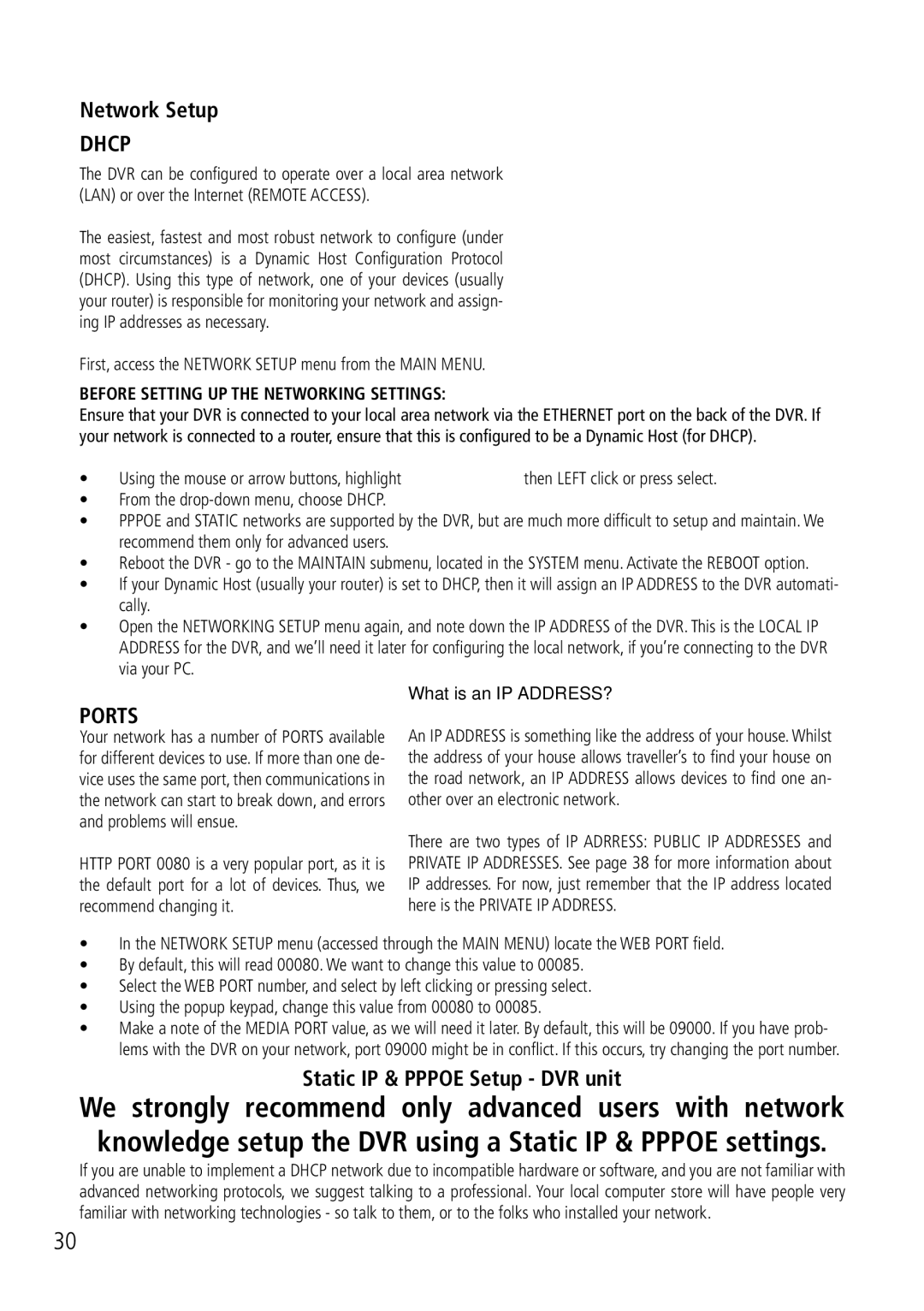 Swann DVR8-2500 manual Network Setup, Static IP & Pppoe Setup DVR unit, What is an IP ADDRESS? 