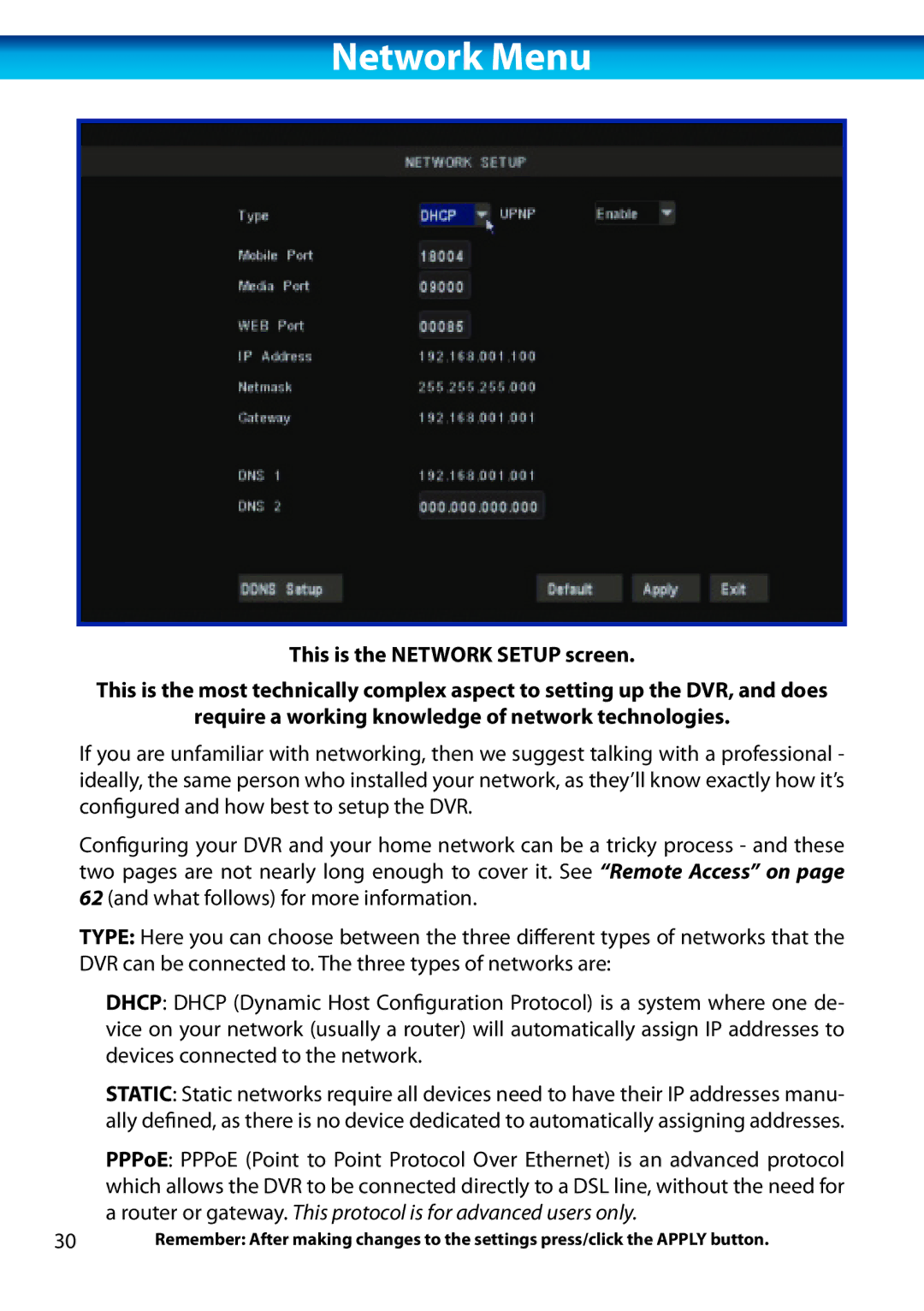 Swann H.264 manual Network Menu 