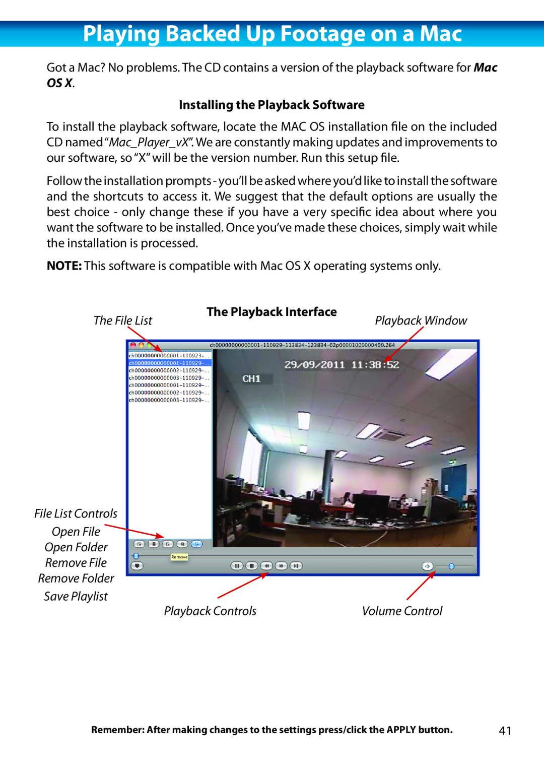 Swann H.264 manual Playing Backed Up Footage on a Mac, Playback Interface 