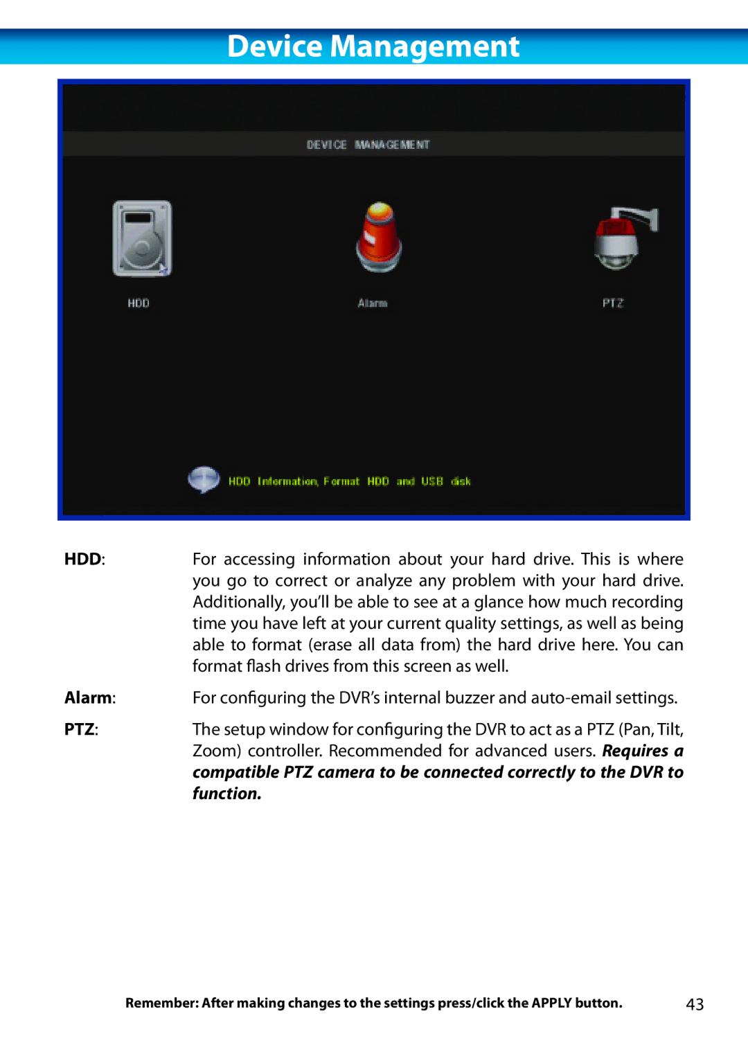 Swann H.264 manual Device Management, Alarm 