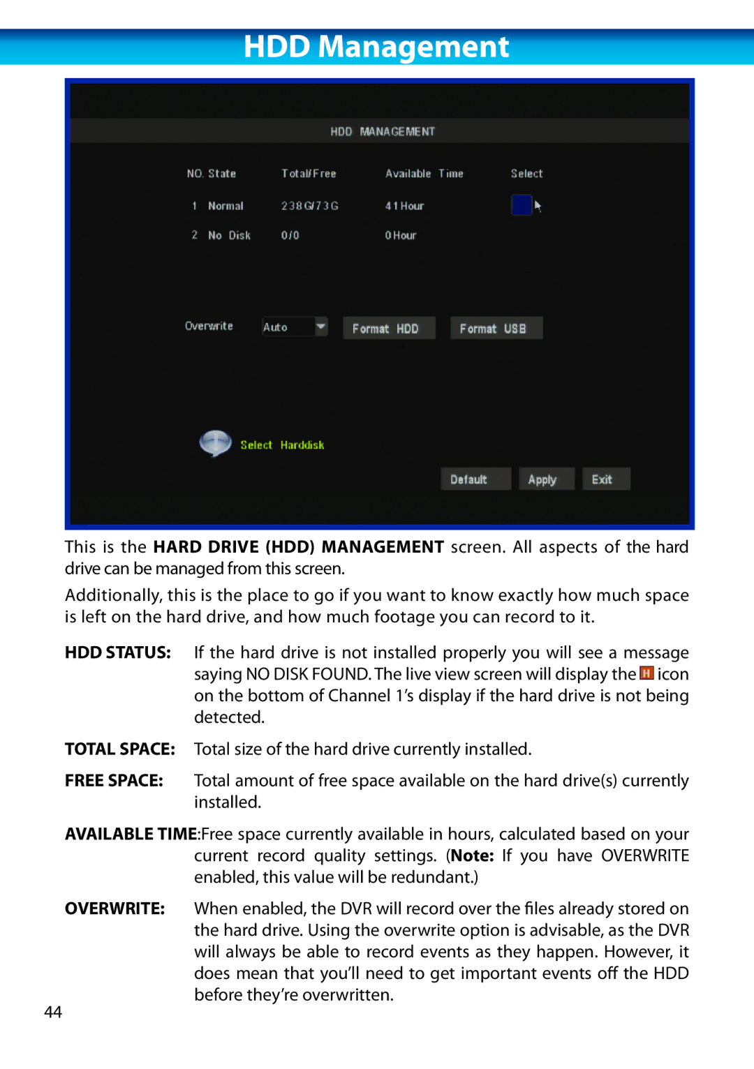 Swann H.264 manual HDD Management 