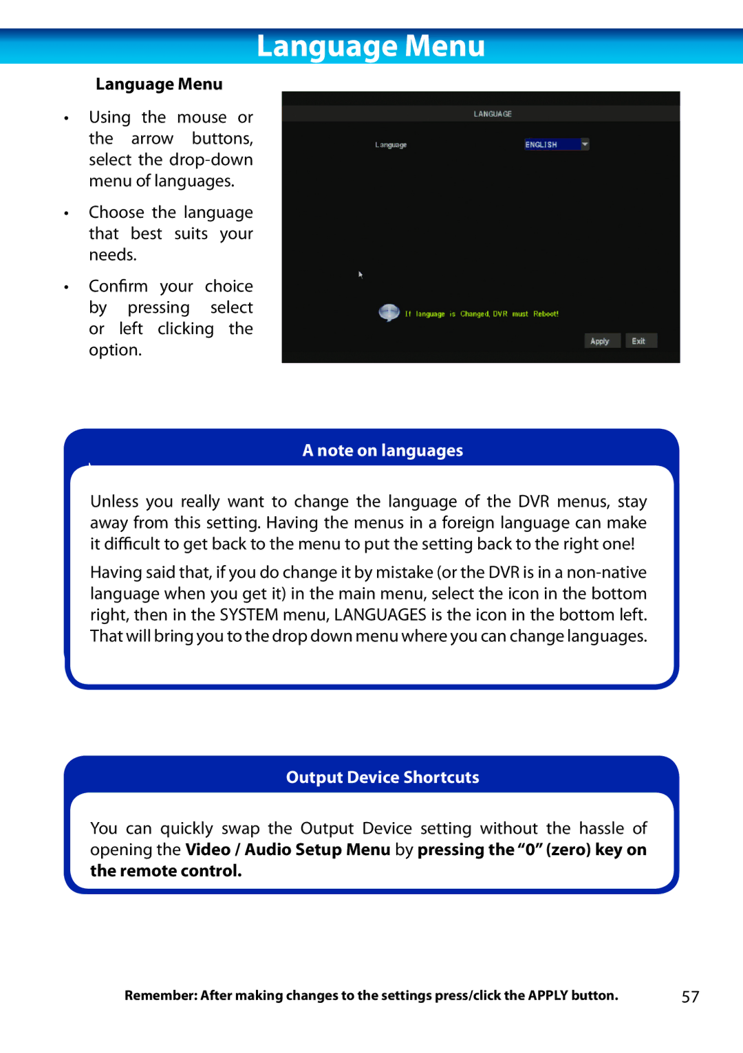 Swann H.264 manual Language Menu 