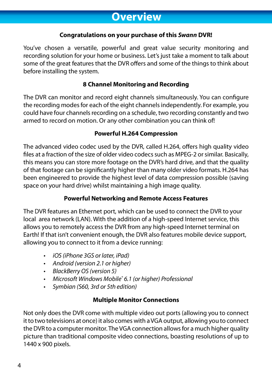 Swann H.264 manual Overview 
