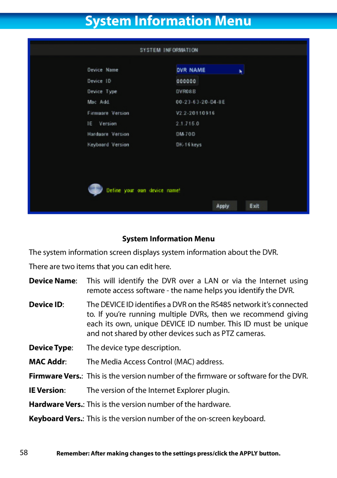 Swann H.264 manual System Information Menu 