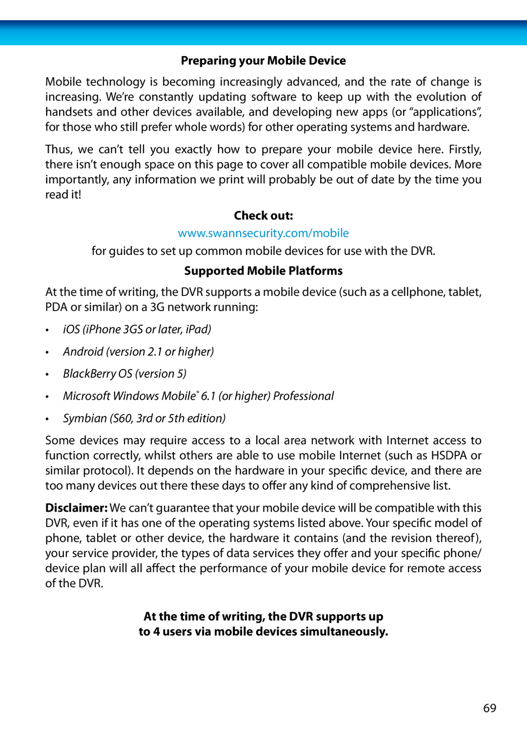 Swann H.264 manual Preparing your Mobile Device, Check out, Supported Mobile Platforms 