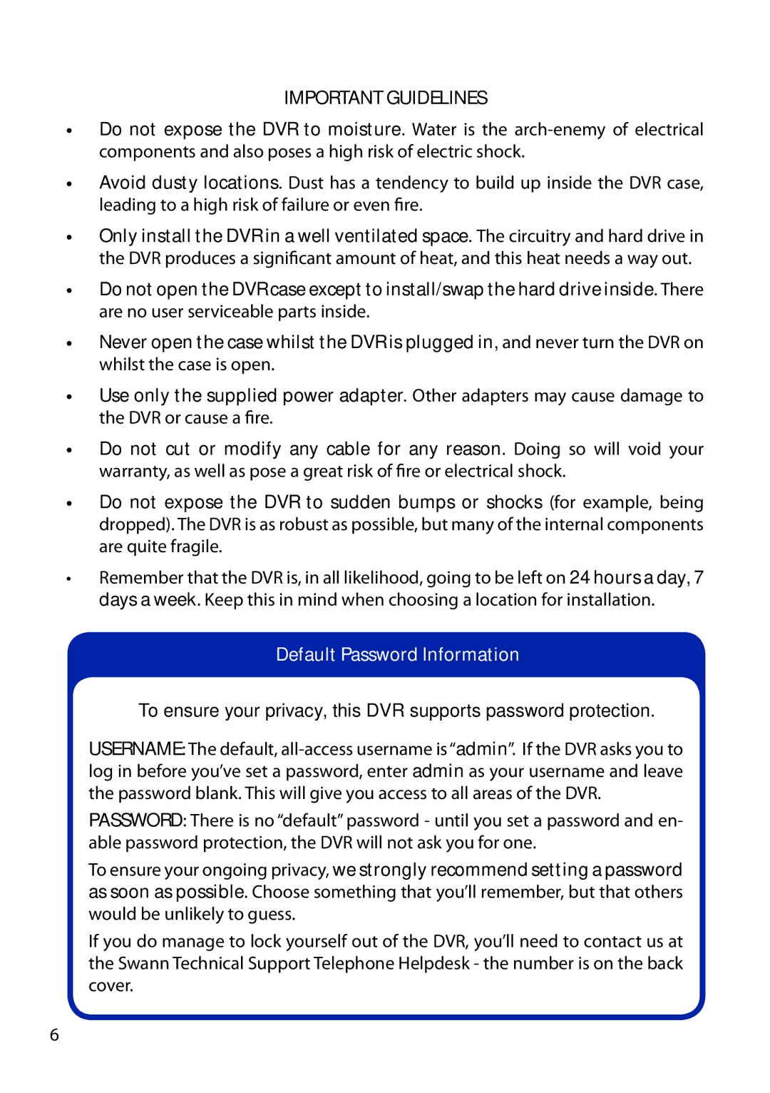 Swann H.264 manual Important Information, Important Guidelines 