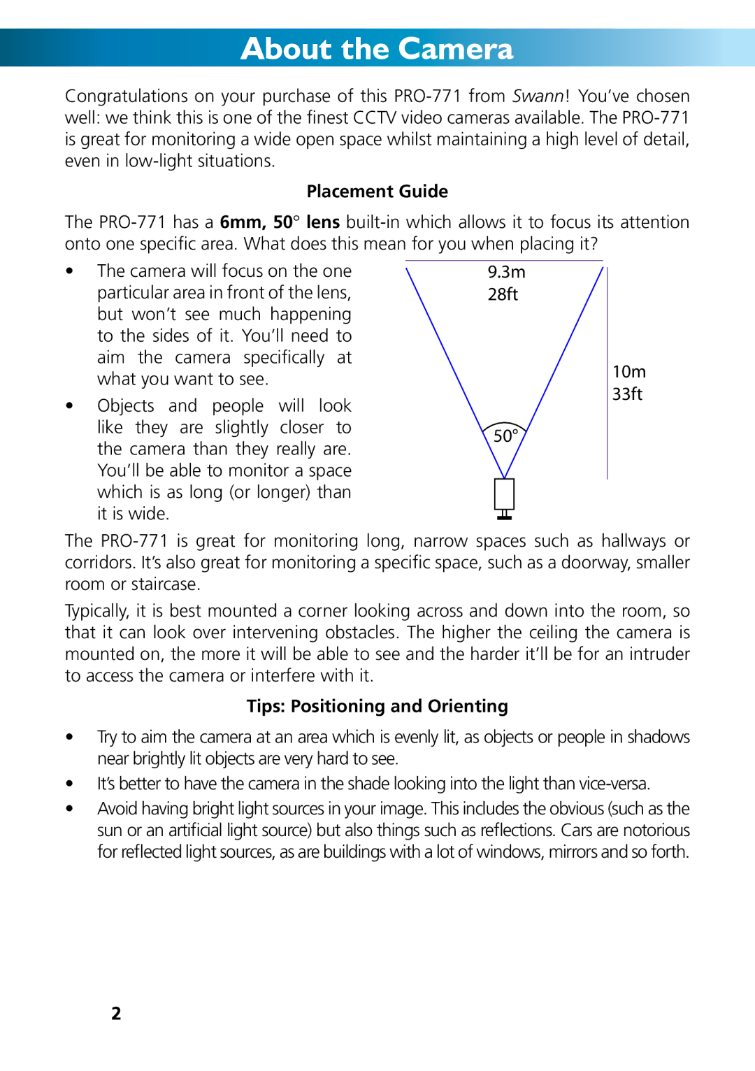 Swann M771CAM190312E manual About the Camera, Placement Guide, Tips Positioning and Orienting 