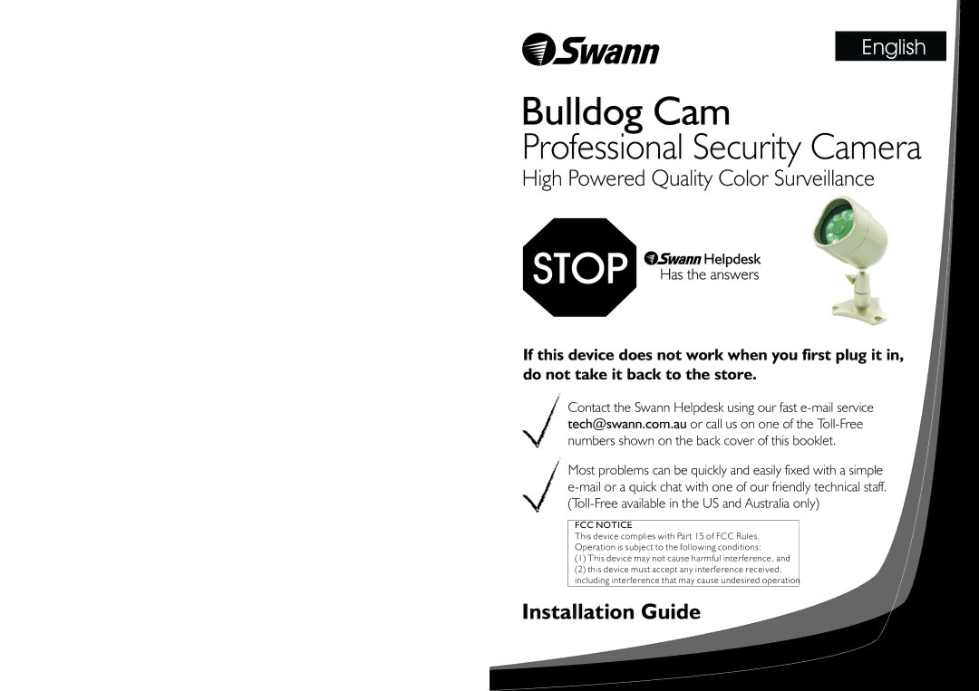 Swann Professional Security Camera manual Bulldog Cam 