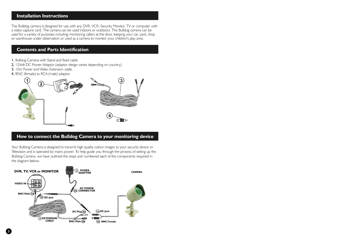 Swann Professional Security Camera manual Installation Instructions, Contents and Parts Identification 