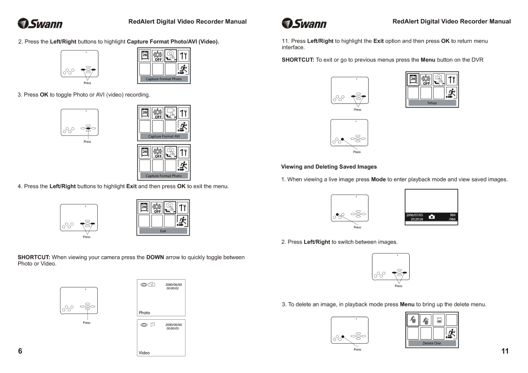 Swann Single Channel Digital Security Recorder warranty Viewing and Deleting Saved Images 