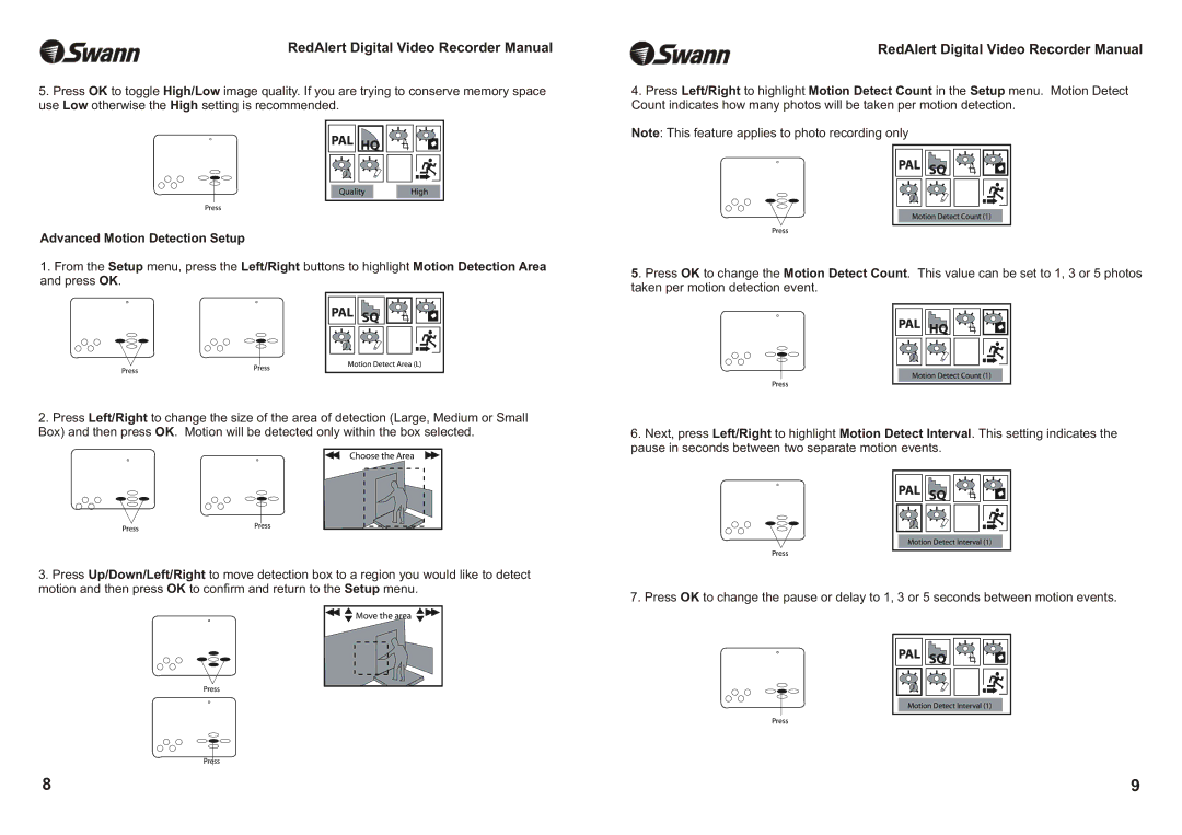 Swann Single Channel Digital Security Recorder warranty Advanced Motion Detection Setup 