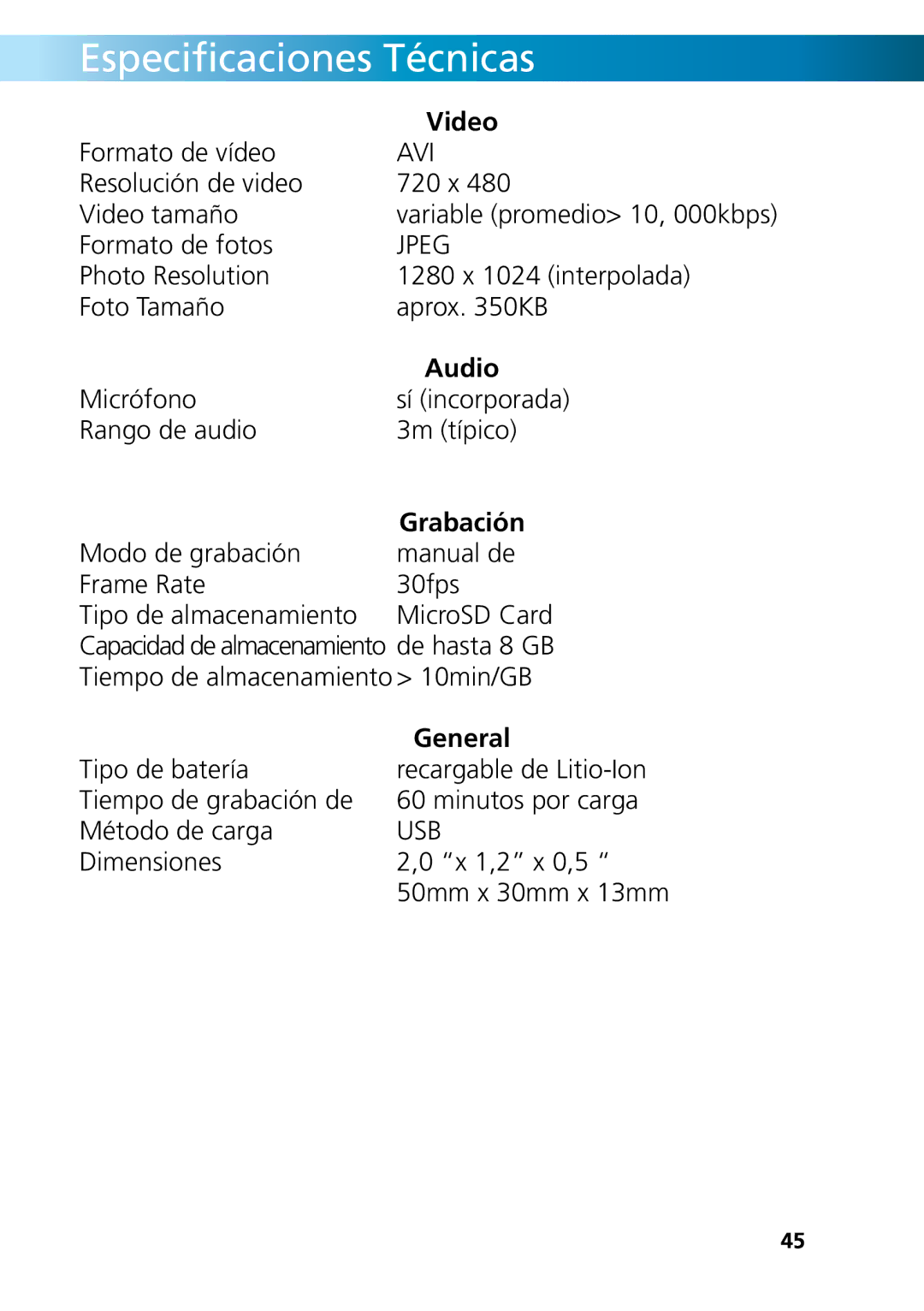 Swann SR361-RMC, RMC190210T, DVR-410 operating instructions Especificaciones Técnicas, Grabación 