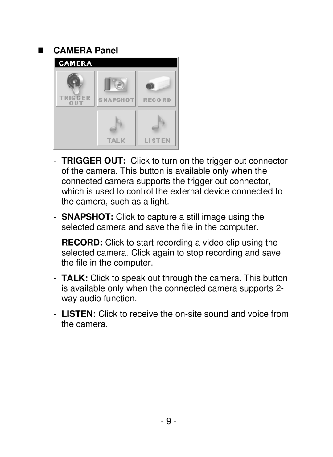 Swann SW211-WIP, SW111-WIP user manual „ Camera Panel 