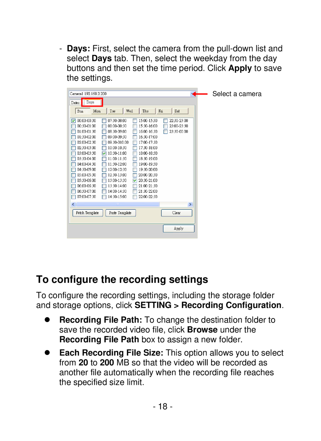 Swann SW111-WIP, SW211-WIP user manual To configure the recording settings 