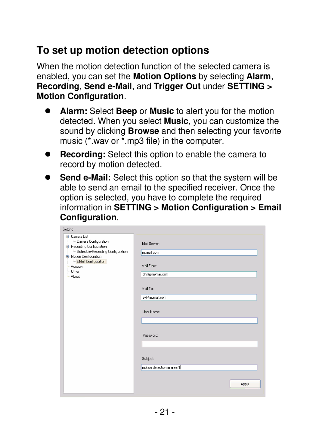 Swann SW211-WIP, SW111-WIP user manual To set up motion detection options 