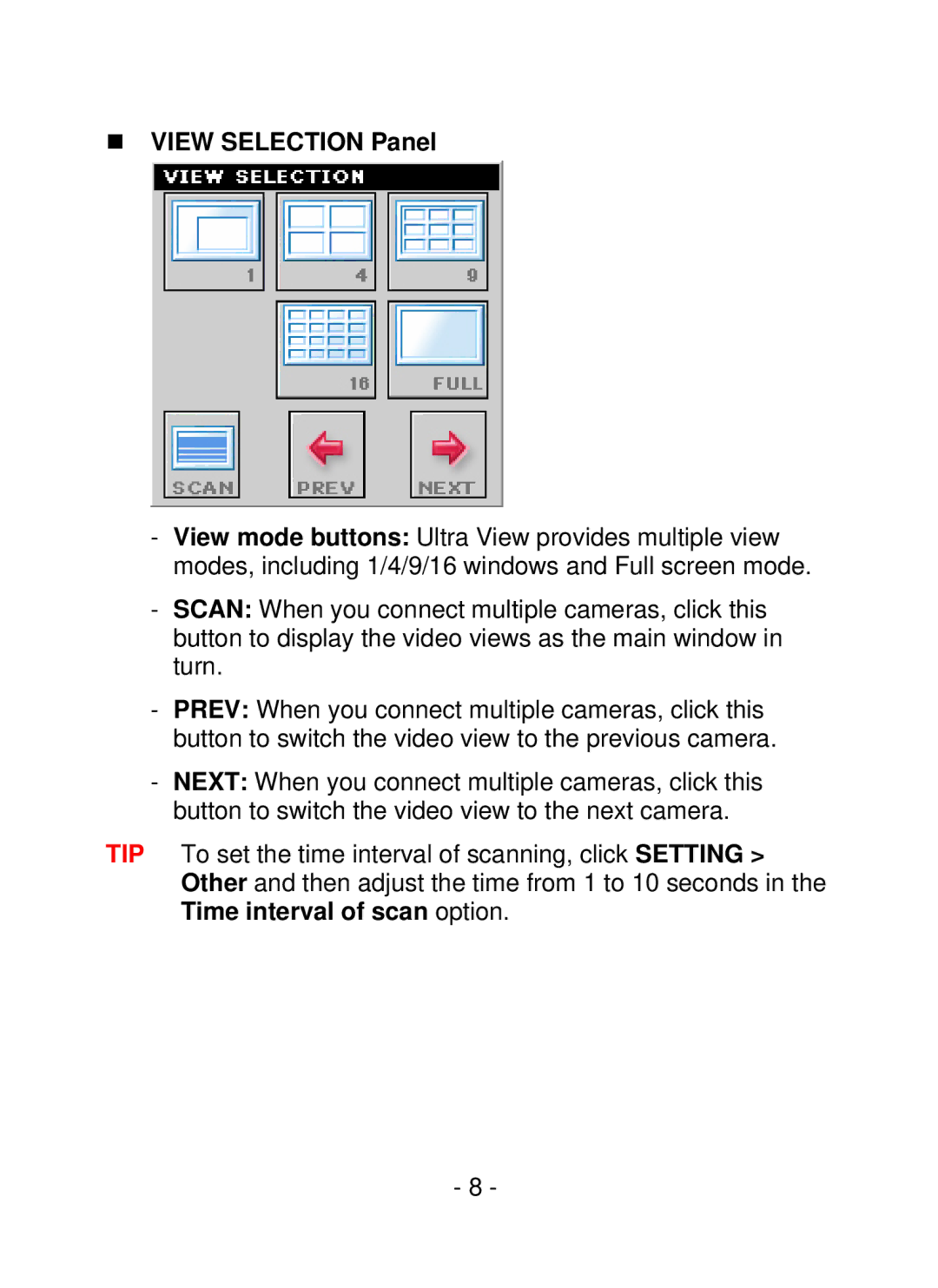 Swann SW111-WIP, SW211-WIP user manual „ View Selection Panel 