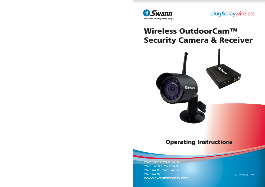 Swann SW231-WOY, SW231-WDC, SW233-W2B, SW231-WCH operating instructions Wireless OutdoorCam Security Camera & Receiver 