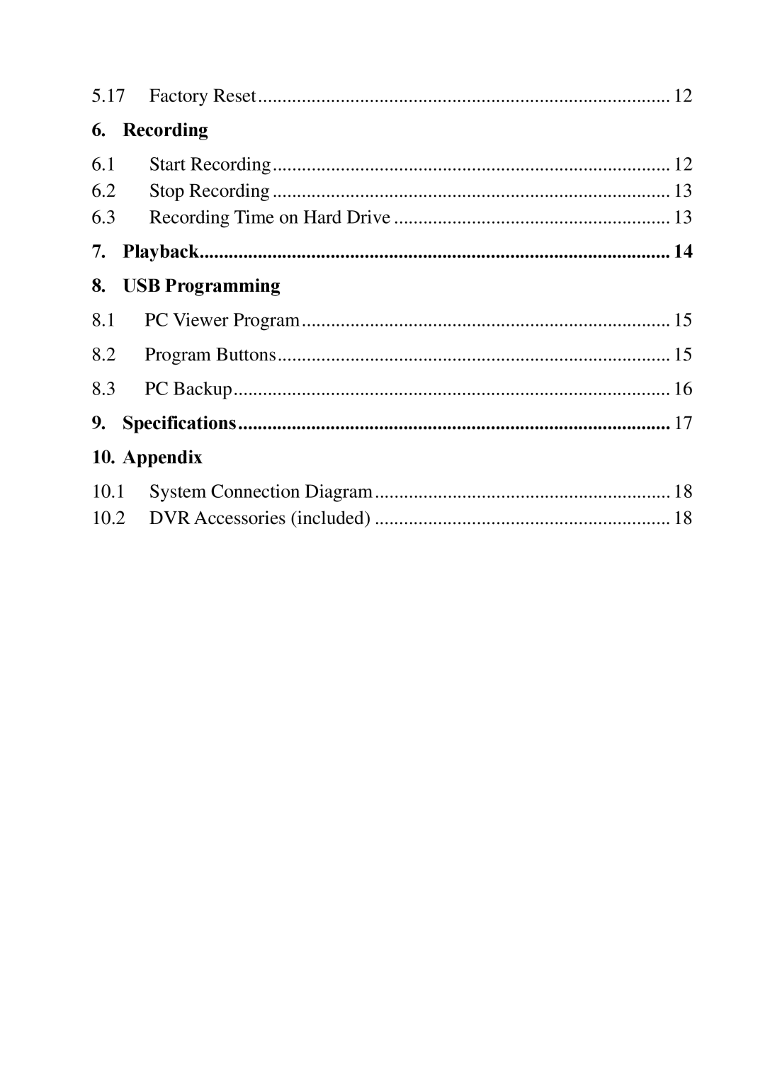 Swann SW242-2LP user manual Recording, Playback USB Programming, Specifications Appendix 