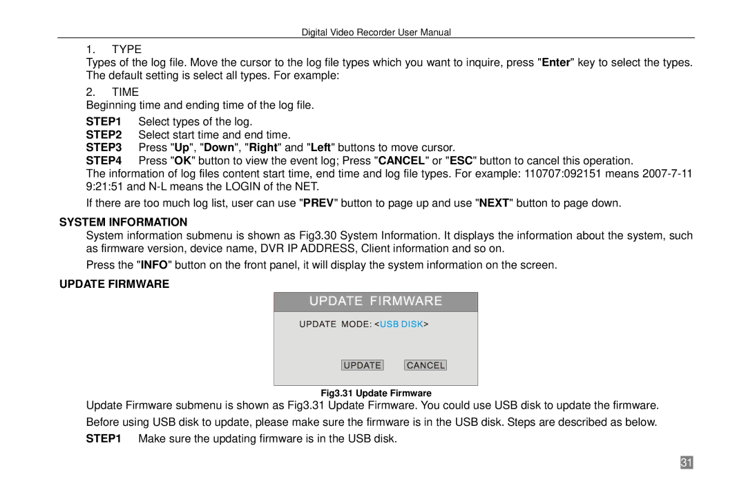 Swann P-6T4, SW242-6T4 manual Time, System Information, Update Firmware 