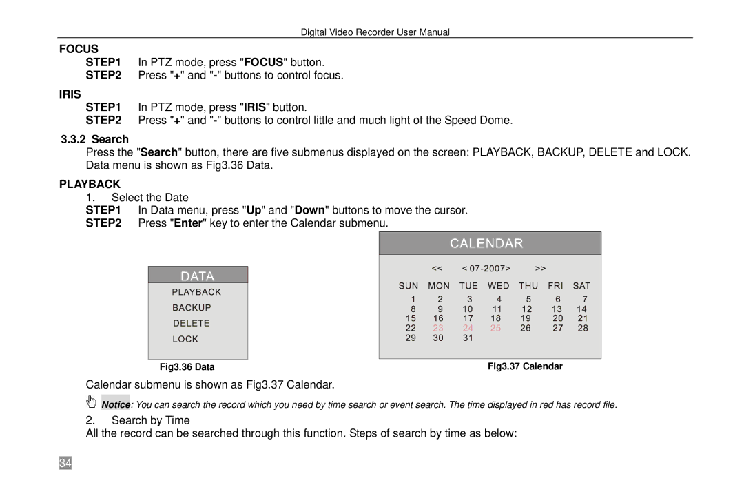 Swann SW242-6T4, P-6T4 manual Focus, Iris, Search, Playback 