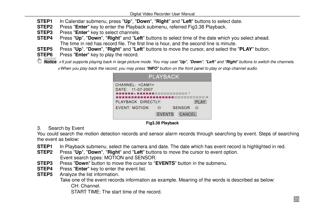 Swann P-6T4, SW242-6T4 manual Fig3.38 Playback 