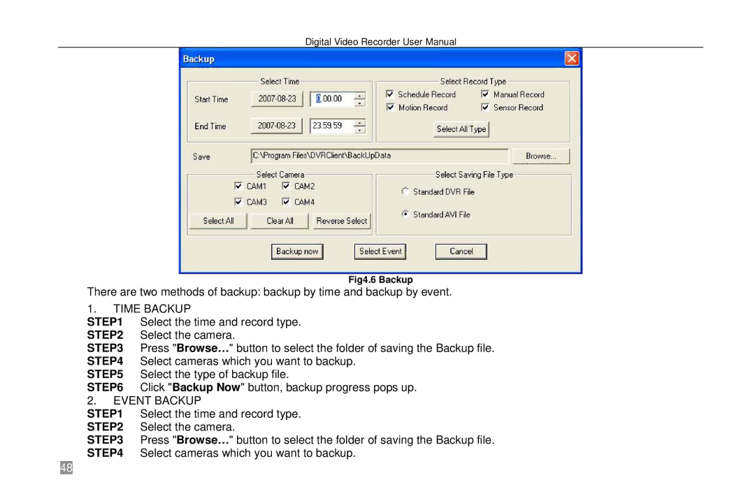 Swann SW242-6T4, P-6T4 manual Time Backup, Event Backup 