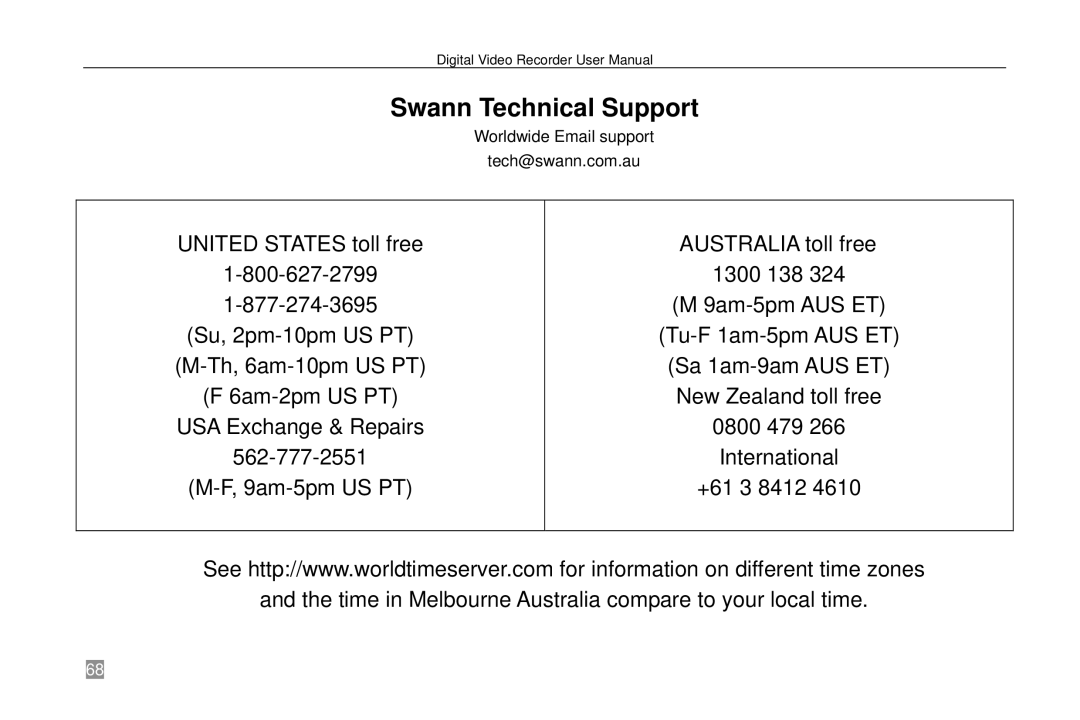 Swann SW242-6T4, P-6T4 manual Swann Technical Support 