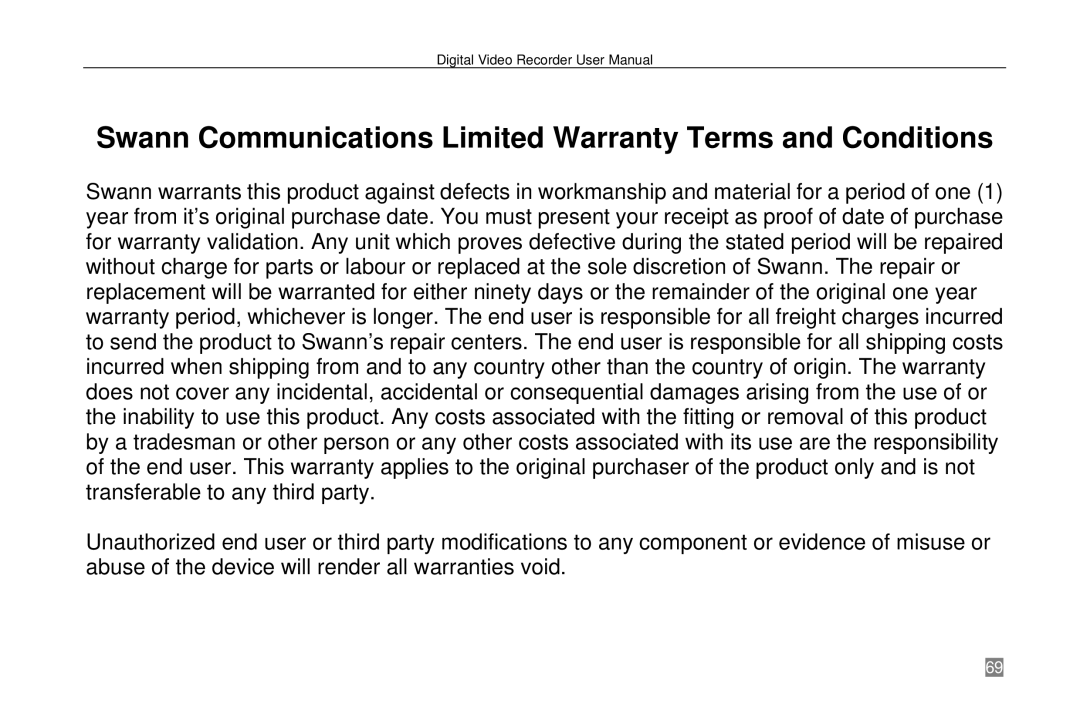 Swann P-6T4, SW242-6T4 manual Swann Communications Limited Warranty Terms and Conditions 