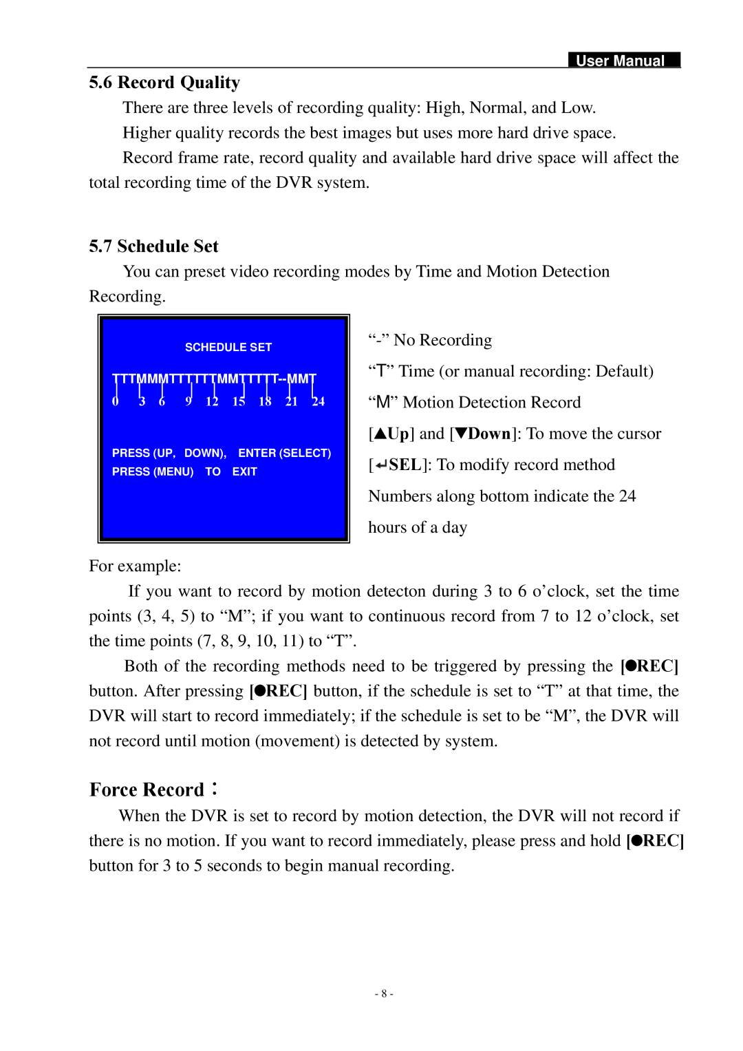 Swann SW244-DAO, SW242-DAL manual Record Quality, Schedule Set 