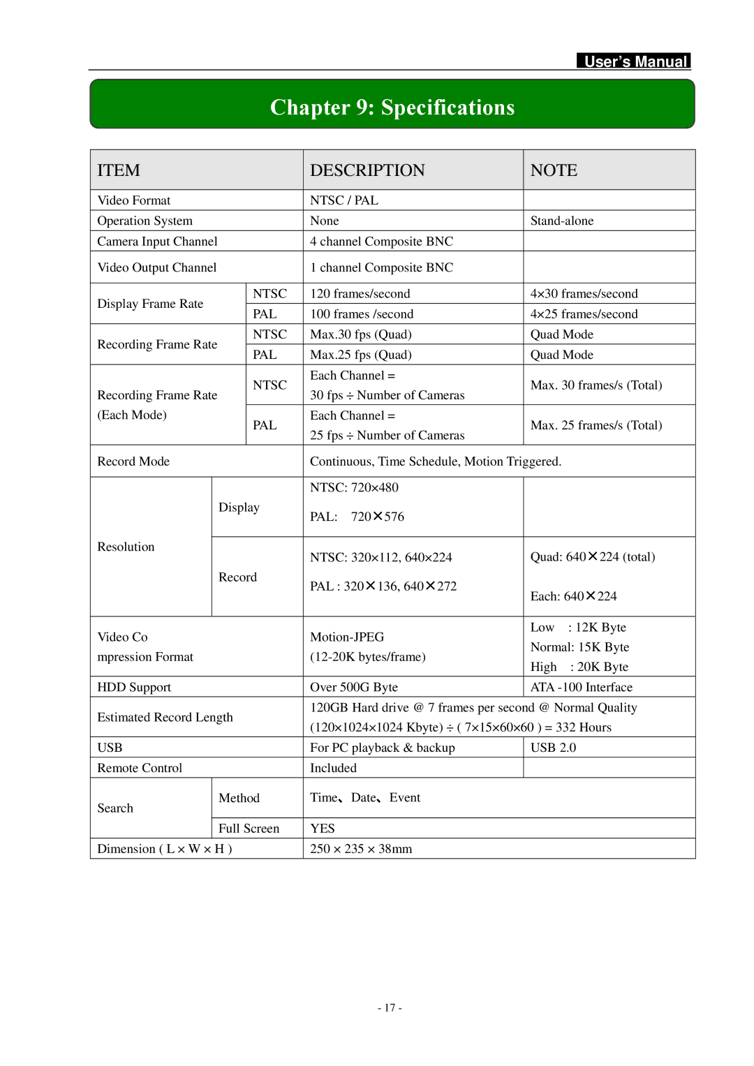 Swann SW242-LPN, DVR4-1100 manual Specifications, Description 