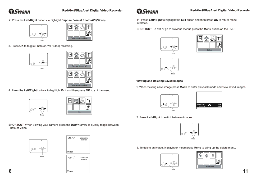 Swann SW242-WDB warranty Viewing and Deleting Saved Images 